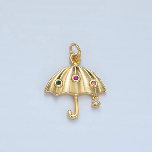 24k gold filled multicolor cz umbrella weather charm | e-062