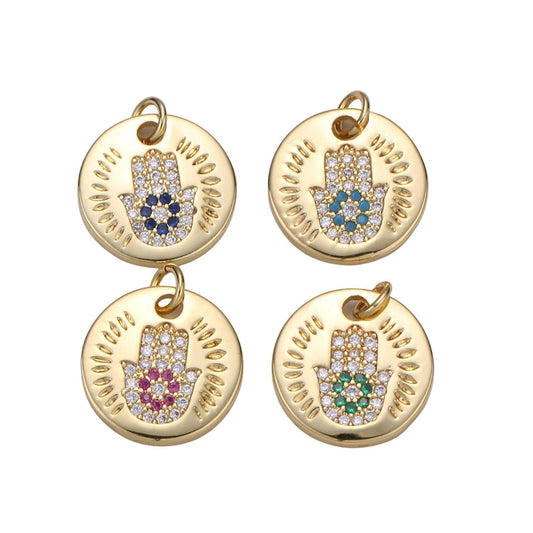 1pc gold micro pave cz hamsa pendant charm, universe protective micro pave cz pendant charm, dainty multi color jewelry chgf-2023 - 2026