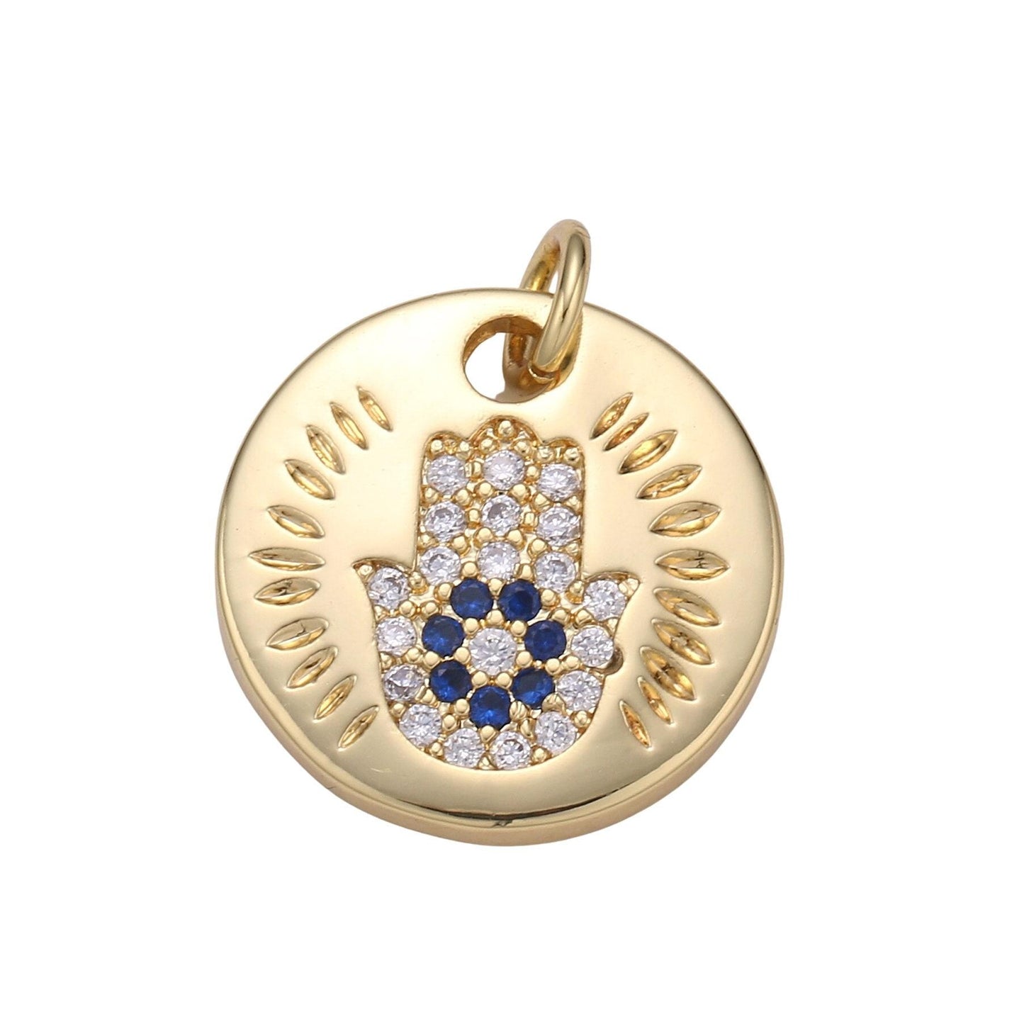 1pc gold micro pave cz hamsa pendant charm, universe protective micro pave cz pendant charm, dainty multi color jewelry chgf-2023 - 2026