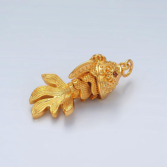 Artisan-textured minimalist 24k gold filled fish, animal pendant | e-047