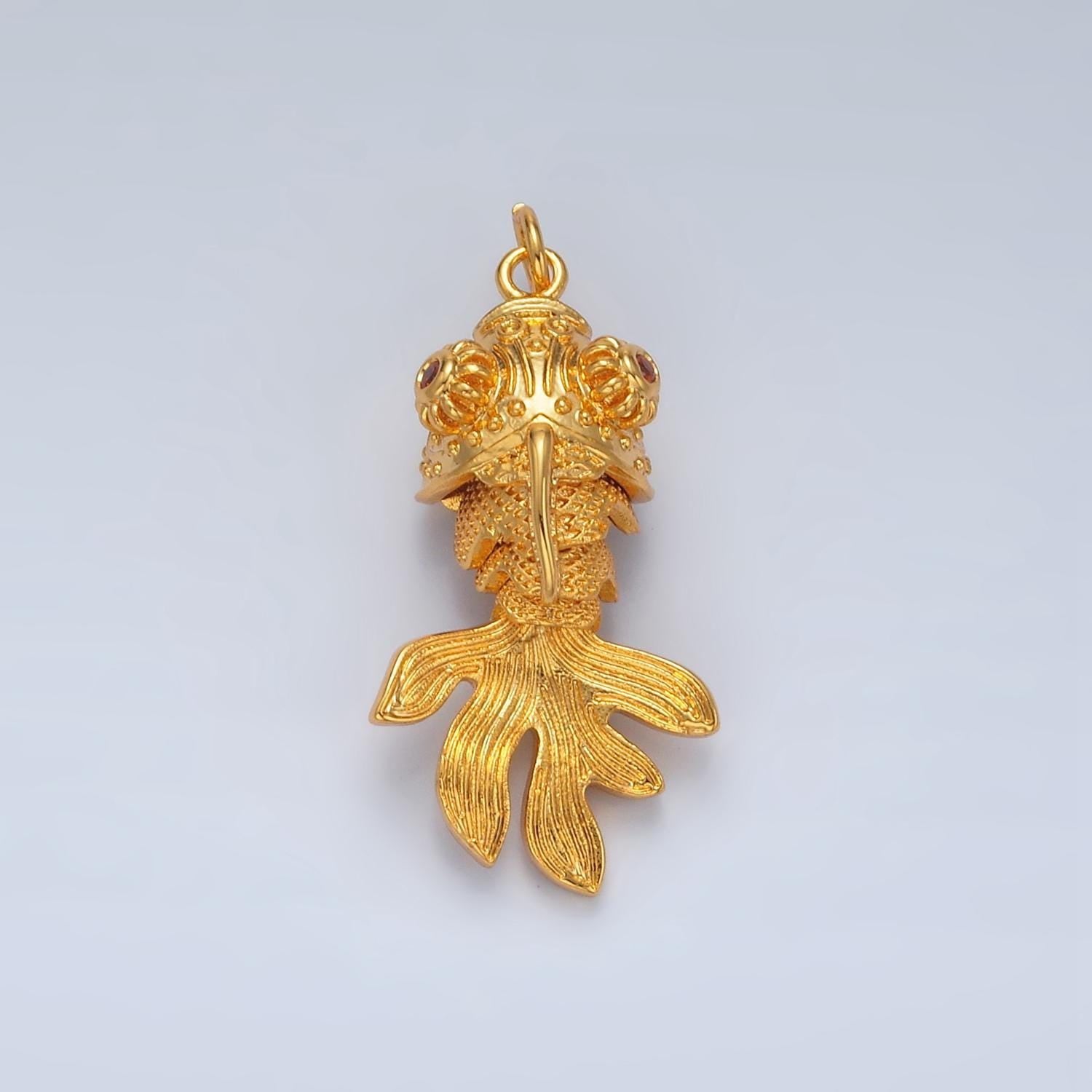 Artisan-textured minimalist 24k gold filled fish, animal pendant | e-047
