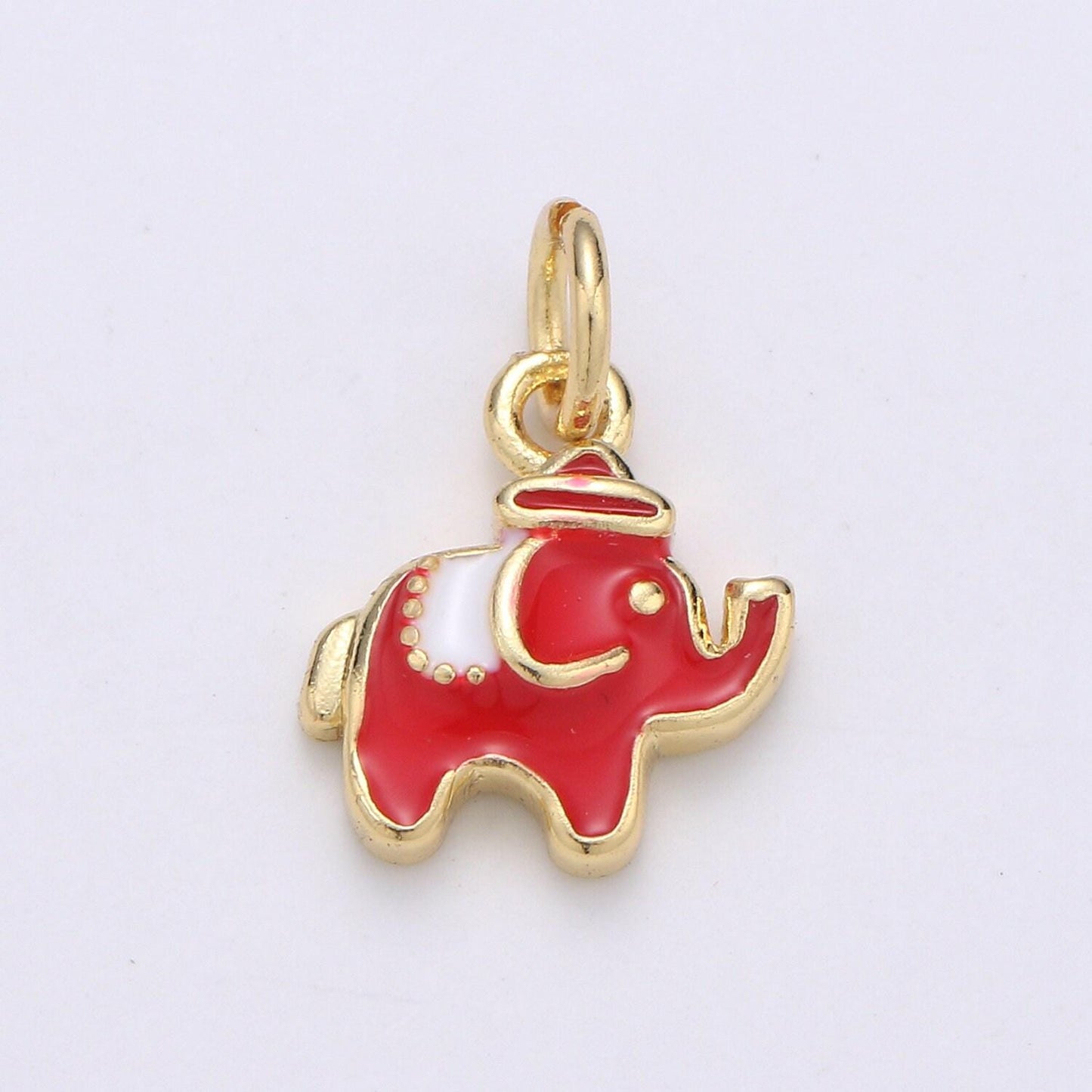 1pc 24k gold red enamelz cz elephant pendant charm, dainty dumbo pendant charm, pendant, for animal kids jewelrychgf-1962