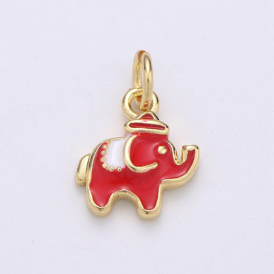 1pc 24k gold red enamelz cz elephant pendant charm, dainty dumbo pendant charm, pendant, for animal kids jewelrychgf-1962
