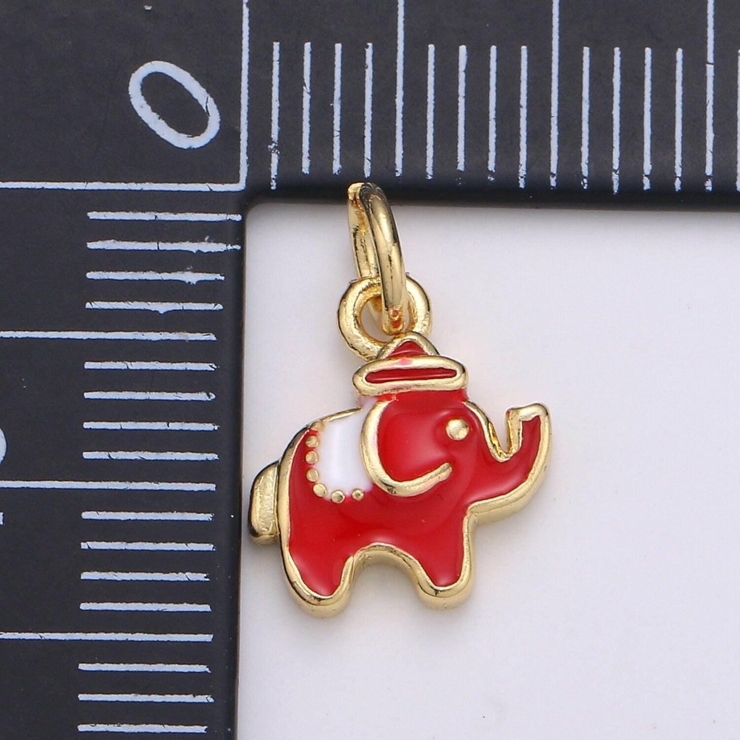1pc 24k gold red enamelz cz elephant pendant charm, dainty dumbo pendant charm, pendant, for animal kids jewelrychgf-1962