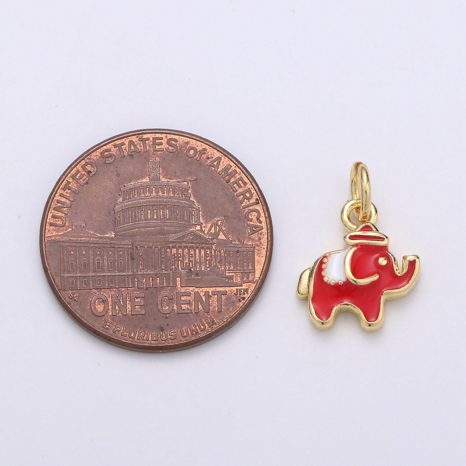 1pc 24k gold red enamelz cz elephant pendant charm, dainty dumbo pendant charm, pendant, for animal kids jewelrychgf-1962