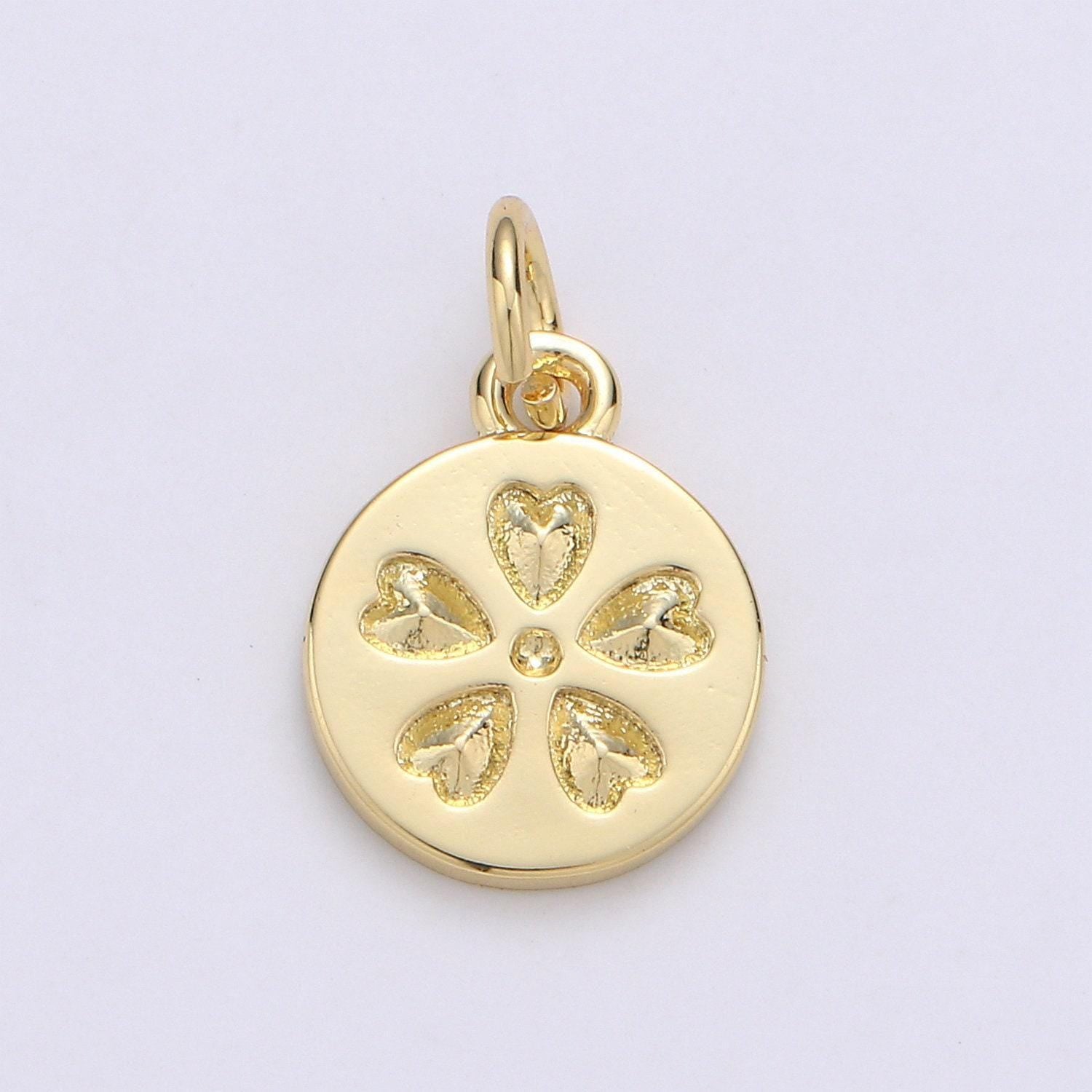 1pc floral heart round 24k gold charm, petal flower pendant charm, charm,for diy jewelry,gold color, chgf-1949
