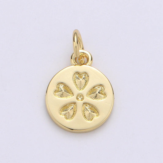 1pc floral heart round 24k gold charm, petal flower pendant charm, charm,for diy jewelry,gold color, chgf-1949