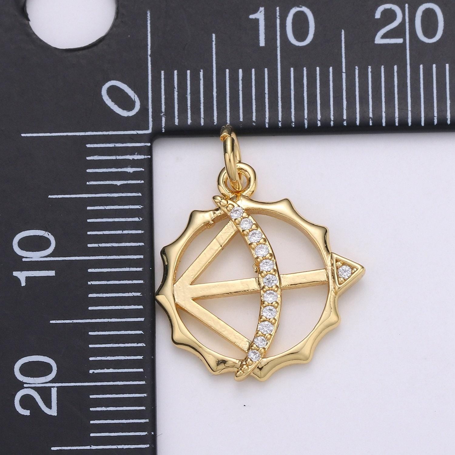 24k gold sundials charm,micro pave arrow charm, sun compass cz gold charm, dainty crecent moon minimalist jewelry supply, chgf-1935