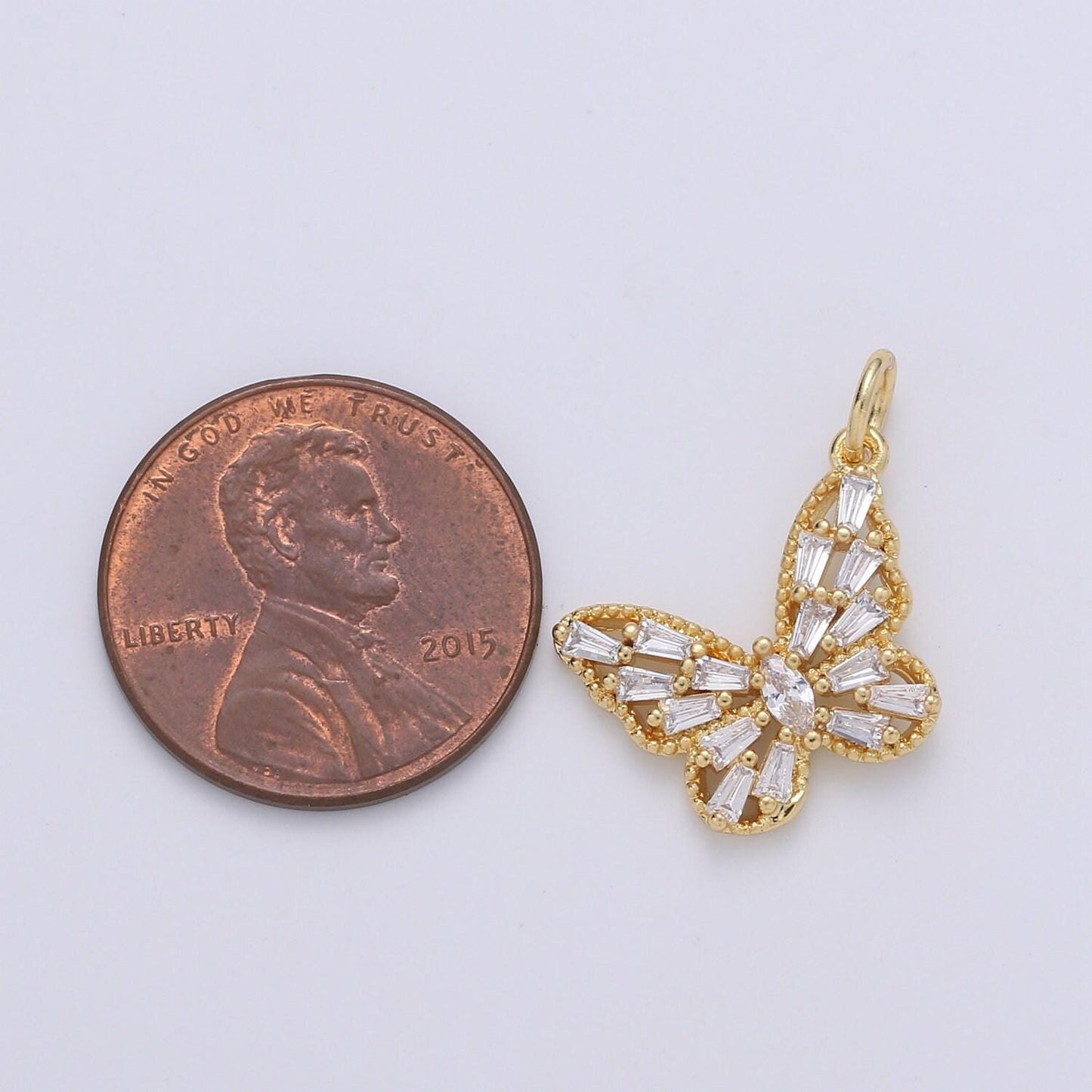 Dainty 24k gold micro pave butterfly charm cubic zirconia mariposa pendant charm baguette cz monarch charm, chgf-1910