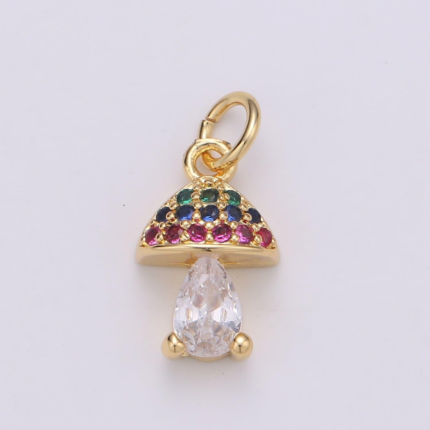 Mushroom gold micro pave charm, cubic zirconia lantern pendant charm, dainty clear pearcut cz charm, multicolor czcharm,chgf-001909