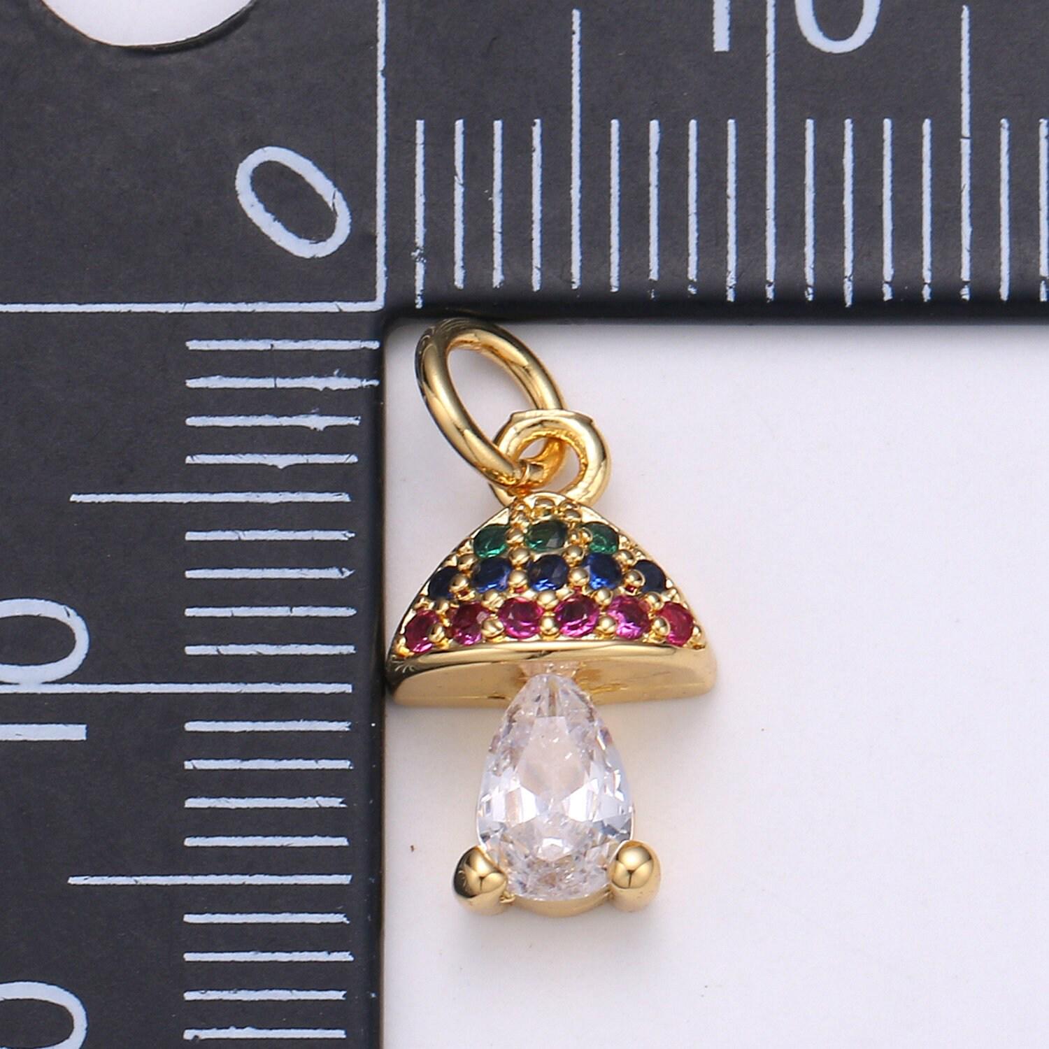 Mushroom gold micro pave charm, cubic zirconia lantern pendant charm, dainty clear pearcut cz charm, multicolor czcharm,chgf-001909