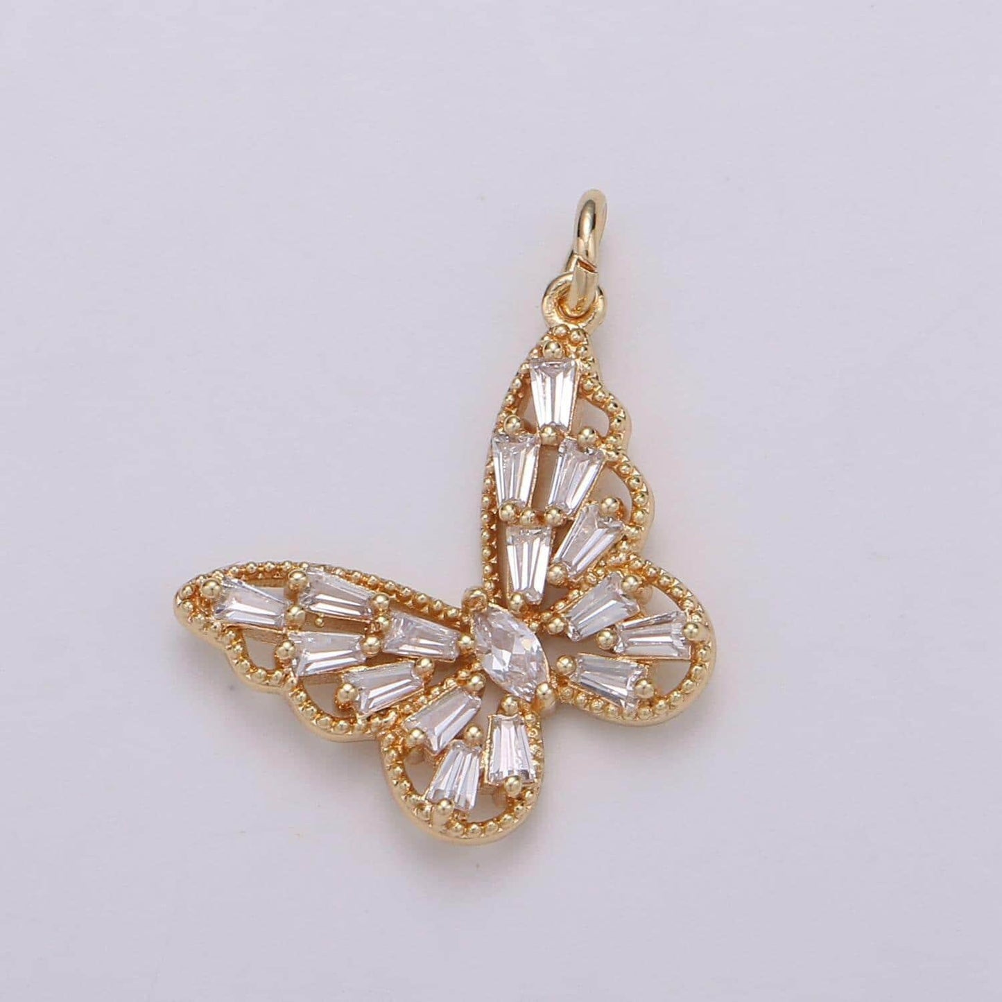 Dainty 18k gold micro pave cz butterfly pendant charm monarch butterfly pendant charm insect animal jewelry baguette cz d874