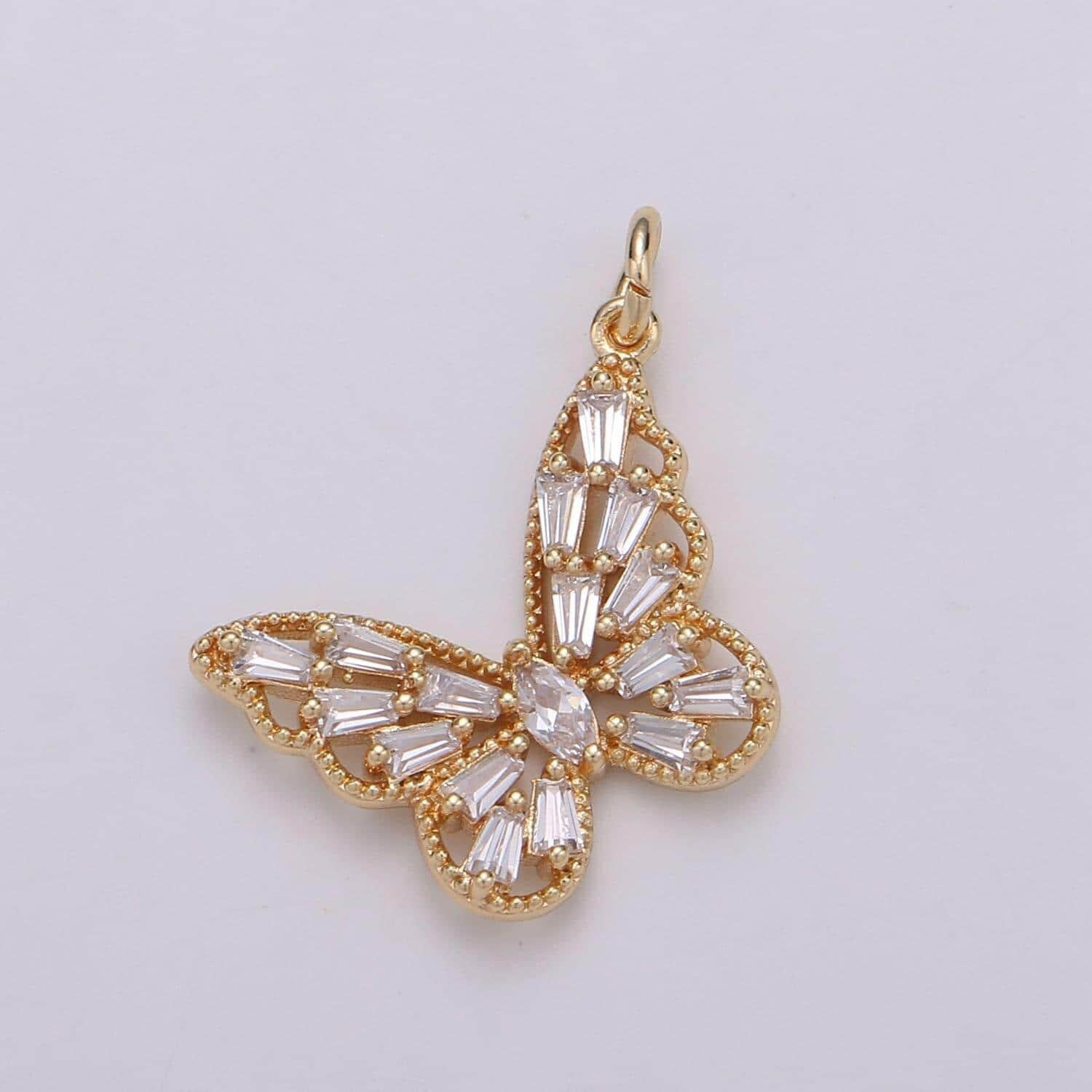 Dainty 18k gold micro pave cz butterfly pendant charm monarch butterfly pendant charm insect animal jewelry baguette cz d874