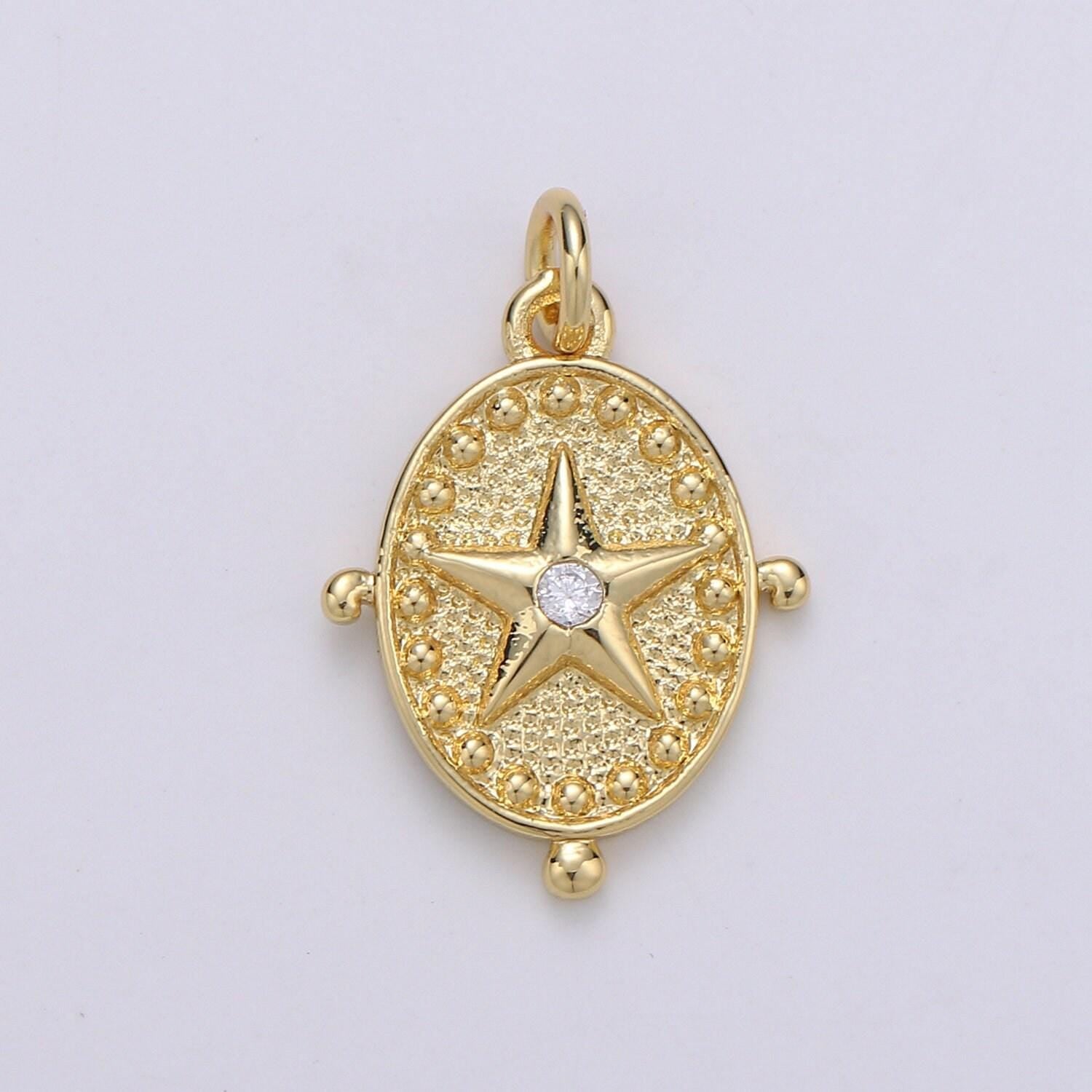 Radiance amulet 24k gold charm, asteroid charm, planetoid pendant, star coin charm, sirius charm, cubic star charm, chgf-1899