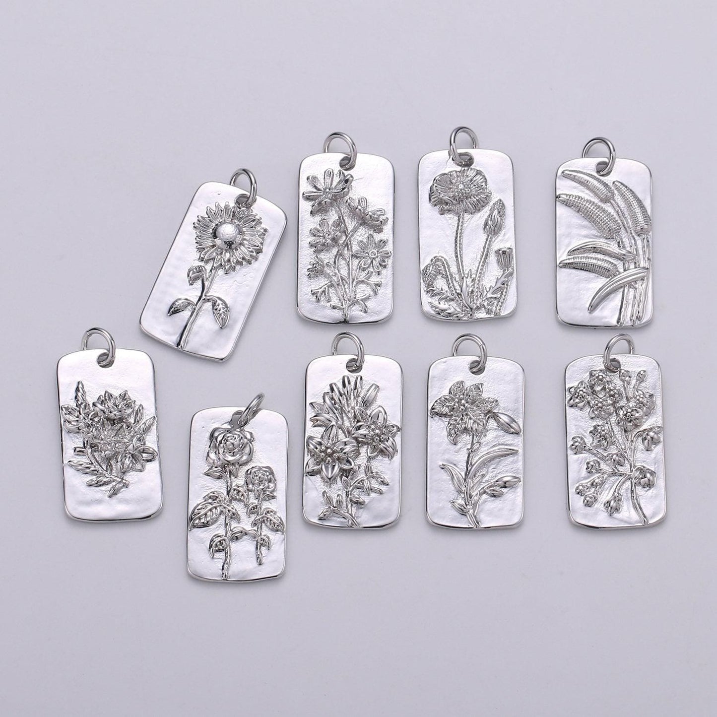 1x white gold flower charms, wild flower pendant, dainty sun flower poppy daisy rose charm for necklace floral jewelry, d-844~d-852