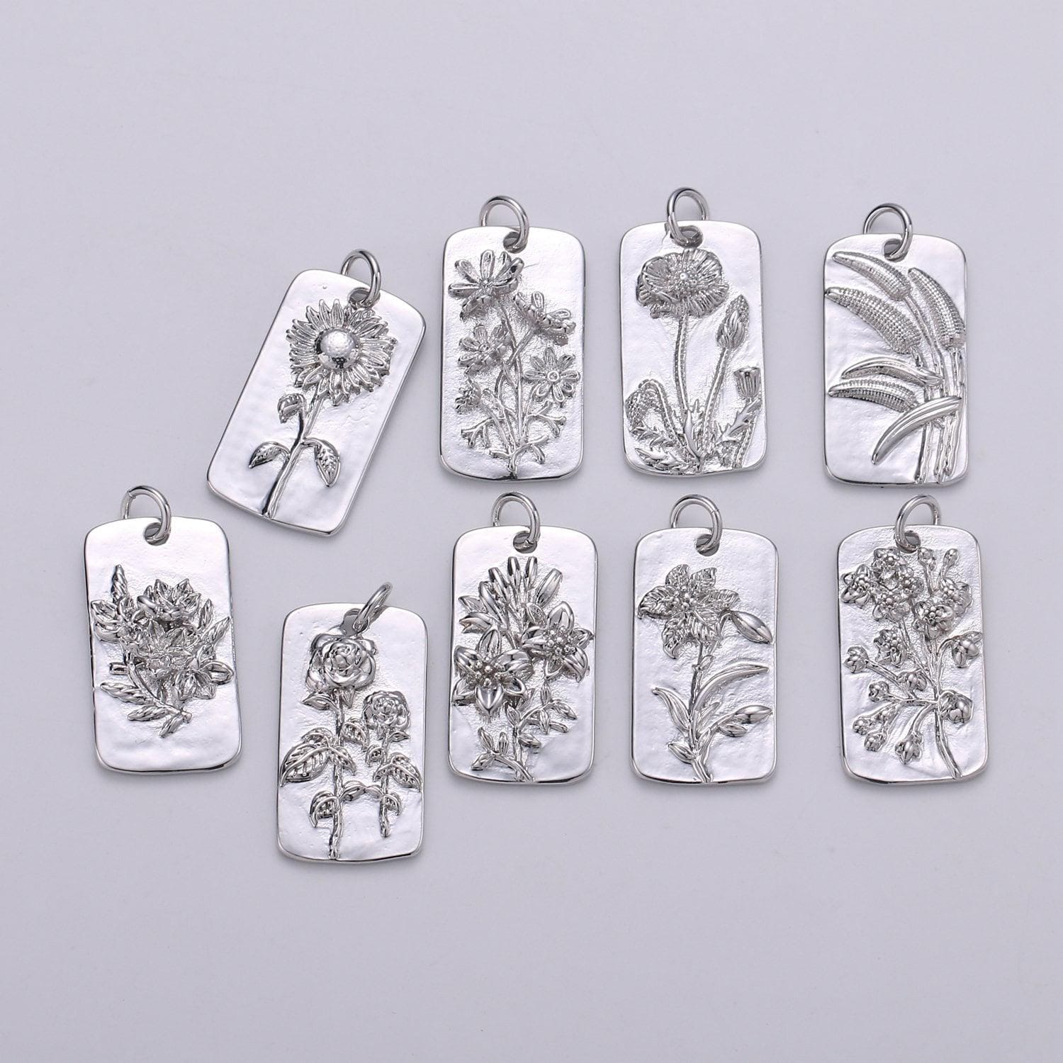 1x white gold flower charms, wild flower pendant, dainty sun flower poppy daisy rose charm for necklace floral jewelry, d-844~d-852