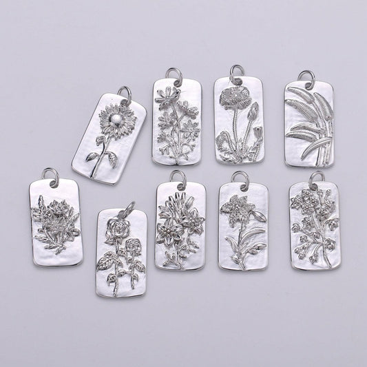 1x white gold flower charms, wild flower pendant, dainty sun flower poppy daisy rose charm for necklace floral jewelry, d-844~d-852