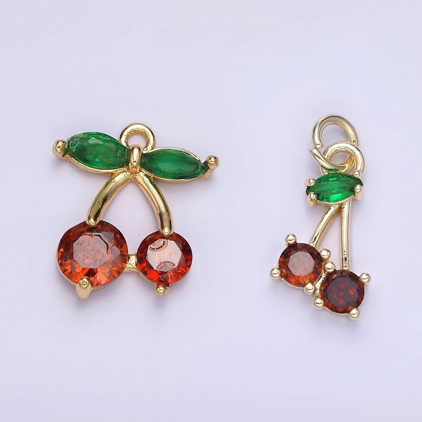 18k gold filled red cherry marquise leaf cz fruit add-on charm | ac1436 ag680