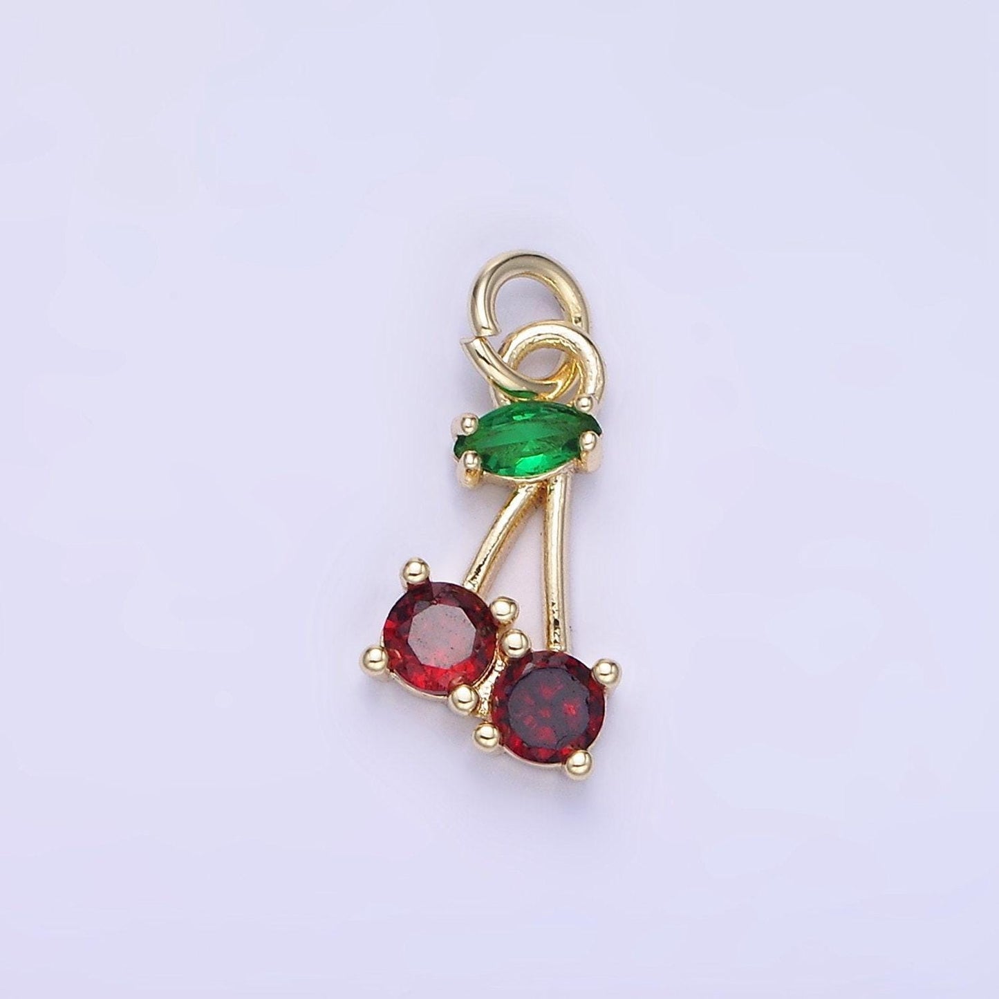 18k gold filled red cherry marquise leaf cz fruit add-on charm | ac1436 ag680