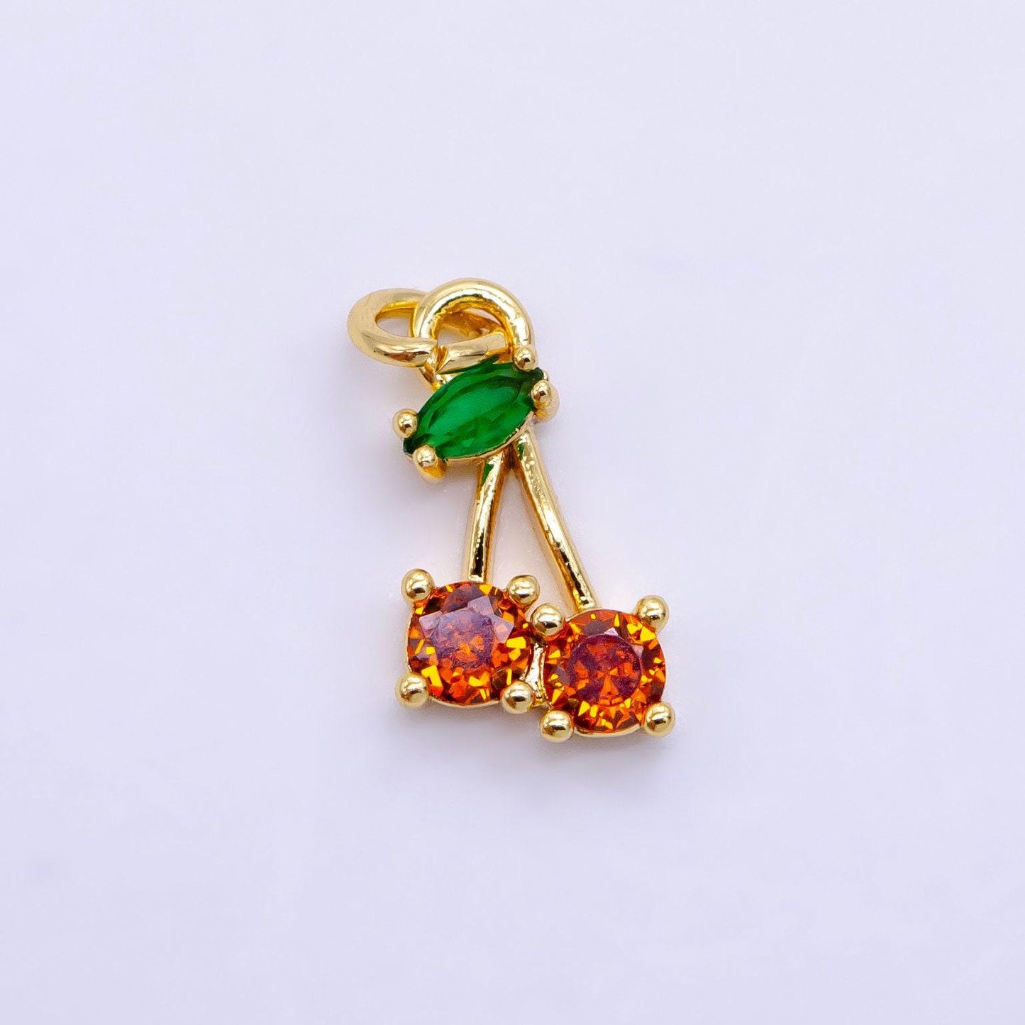 18k gold filled red cherry marquise leaf cz fruit add-on charm | ac1436 ag680