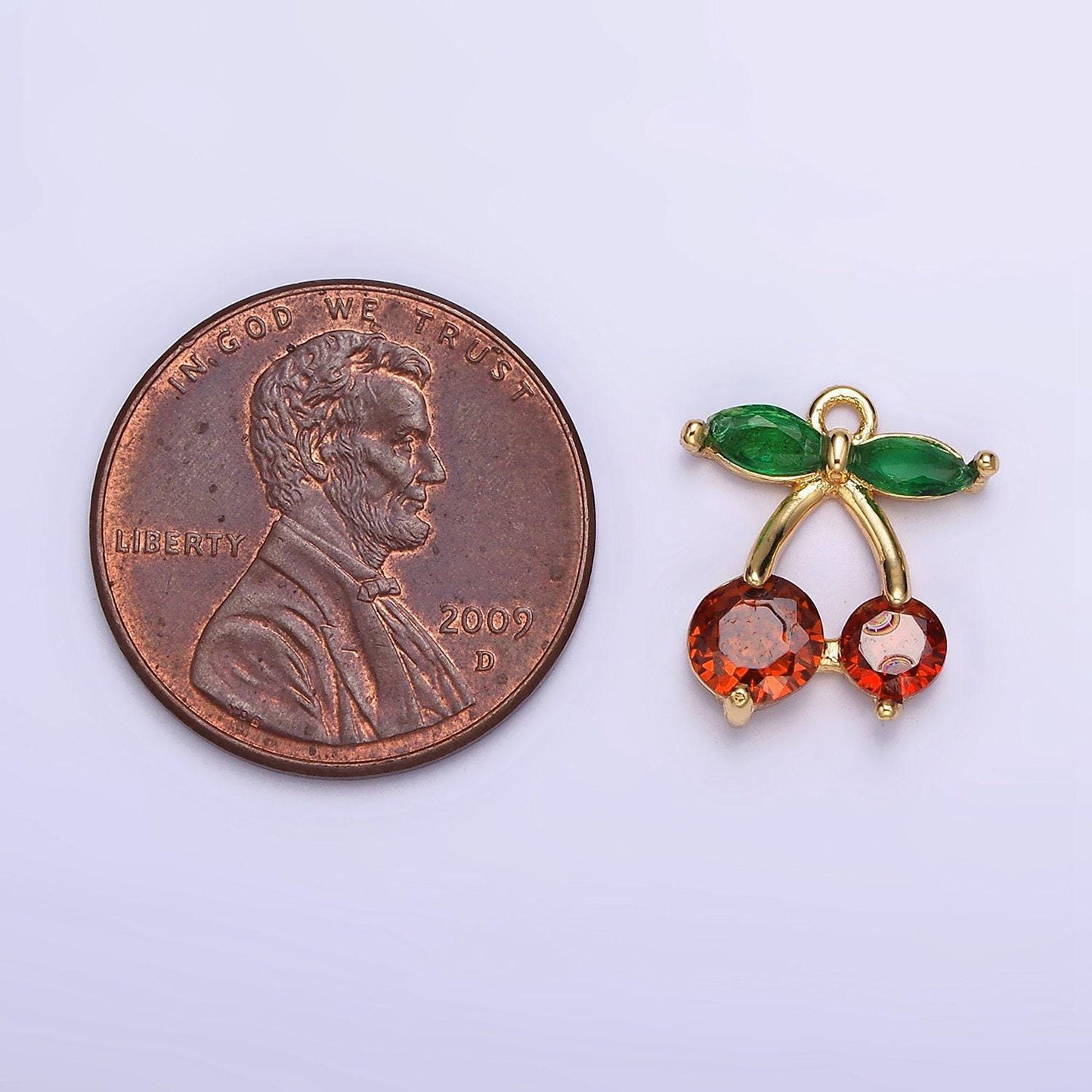 18k gold filled red cherry marquise leaf cz fruit add-on charm | ac1436 ag680