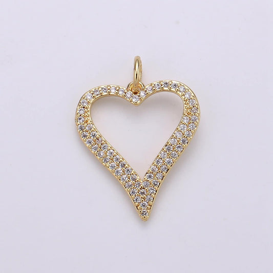 Cubic cluster heart 24k gold cz love pendant charm, fill my heart pave charm, cubic pave love heart pendant, cchgf-1819