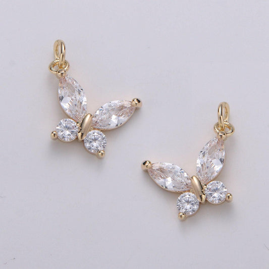 24k gold pear cut cz butterfly charm, cubic zirconia mariposa pendant charm, dainty gold charm, for diy jewelry, 1805, 1412