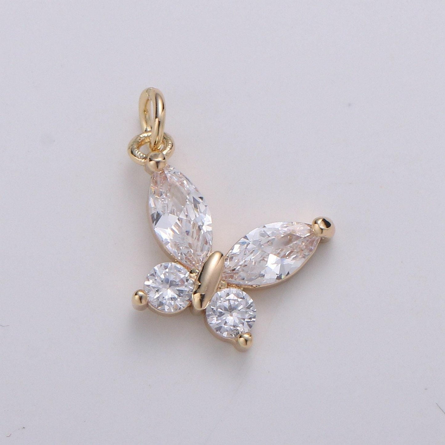 24k gold pear cut cz butterfly charm, cubic zirconia mariposa pendant charm, dainty gold charm, for diy jewelry, 1805, 1412