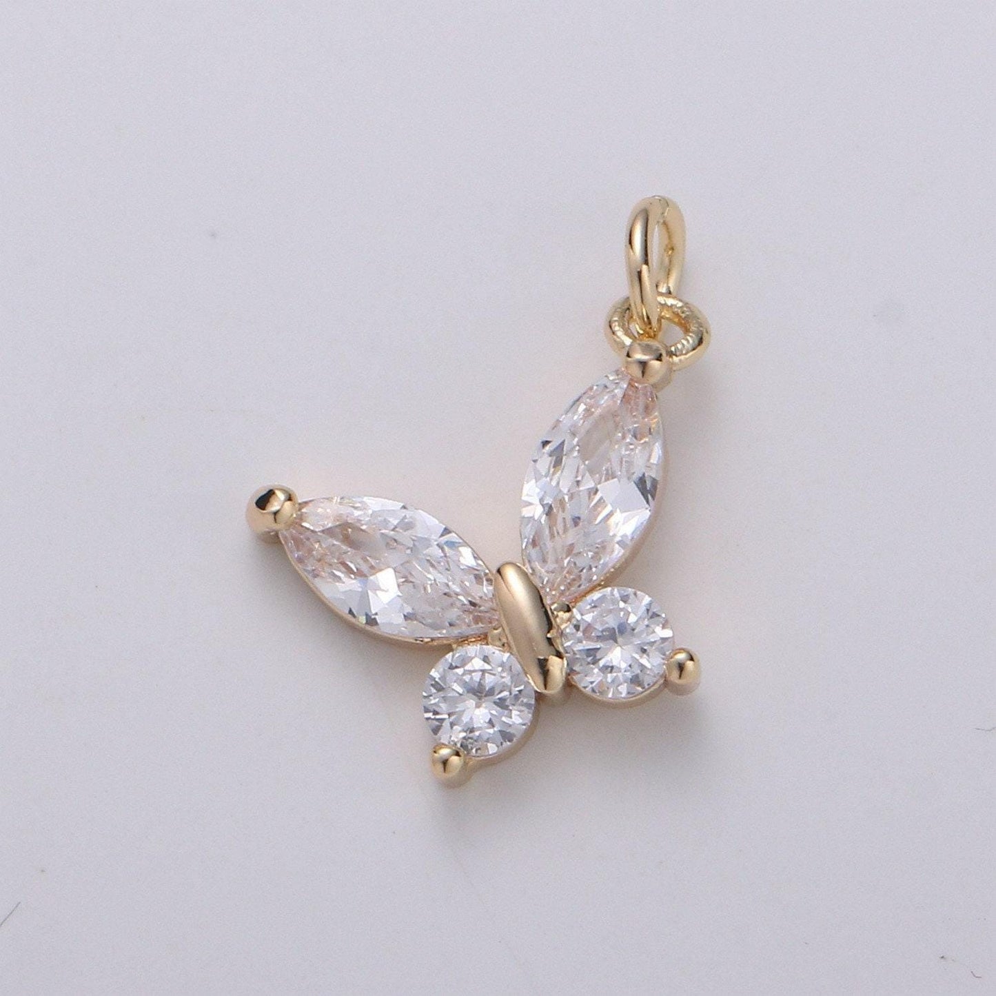 24k gold pear cut cz butterfly charm, cubic zirconia mariposa pendant charm, dainty gold charm, for diy jewelry, 1805, 1412
