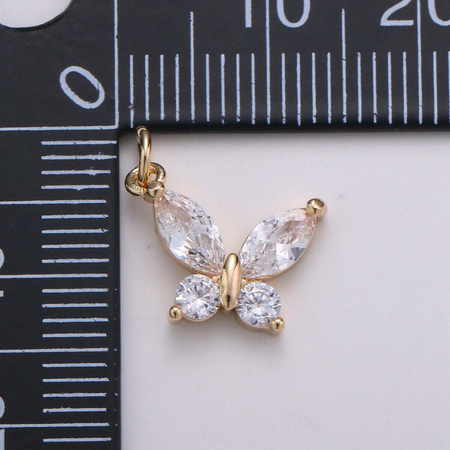 24k gold pear cut cz butterfly charm, cubic zirconia mariposa pendant charm, dainty gold charm, for diy jewelry, 1805, 1412