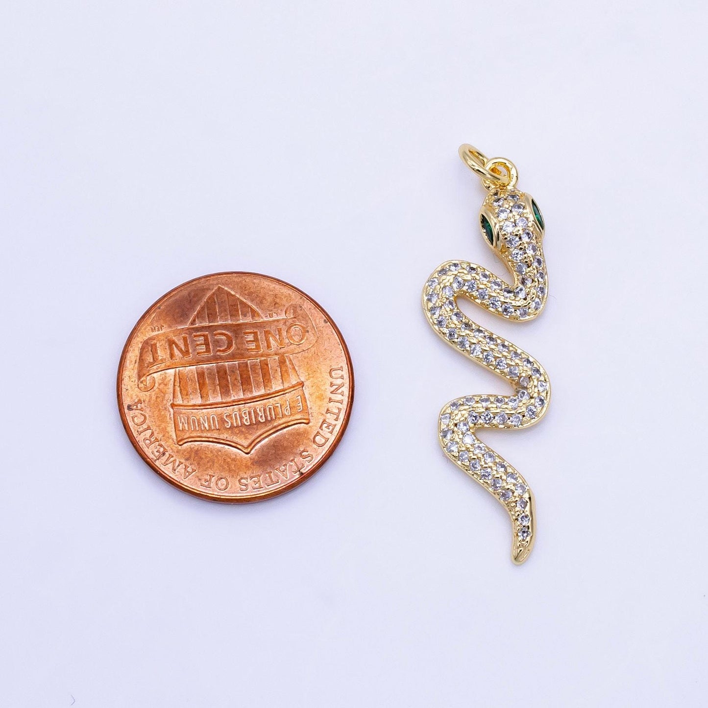 Gold micro pave snake charm, cubic zirconia snake pendant charm, charm, for diy jewelry d772