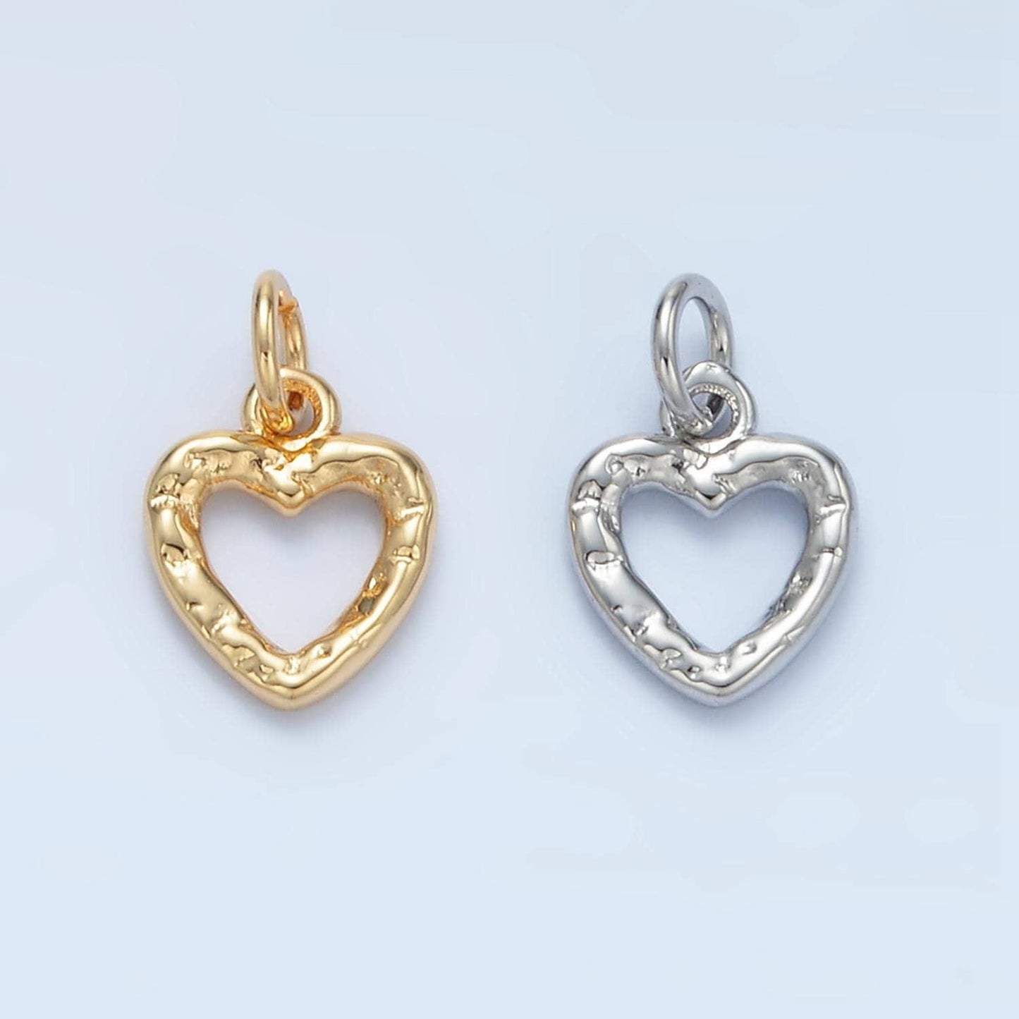 Mini gold hollow heart pendant hammered heart charms rustic findings geometry dangle pendant -jewelry supplies d743