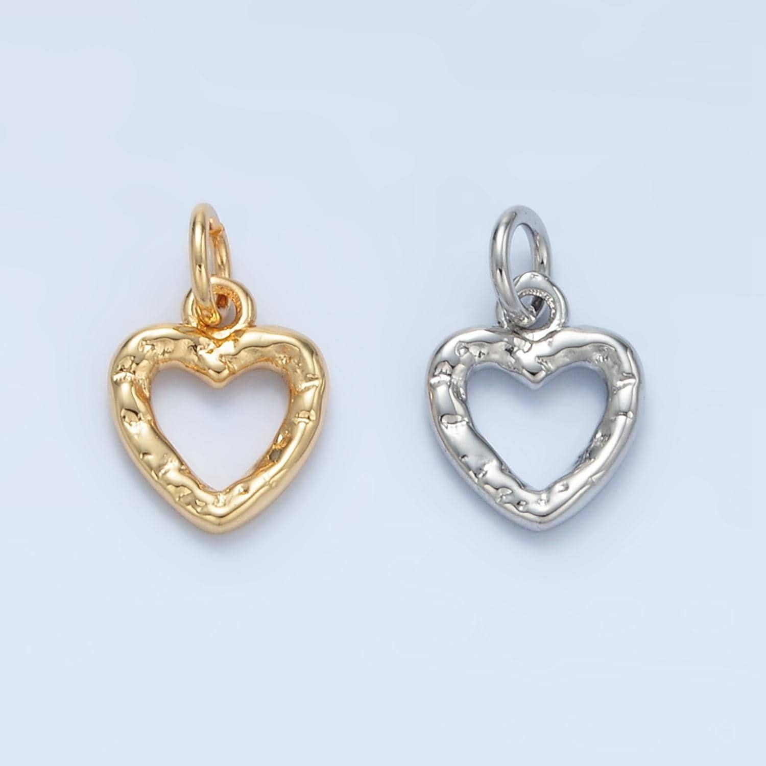 Mini gold hollow heart pendant hammered heart charms rustic findings geometry dangle pendant -jewelry supplies d743
