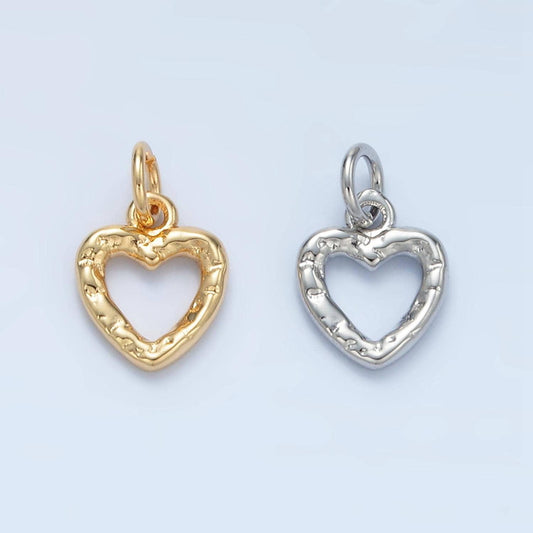 Mini gold hollow heart pendant hammered heart charms rustic findings geometry dangle pendant -jewelry supplies d743