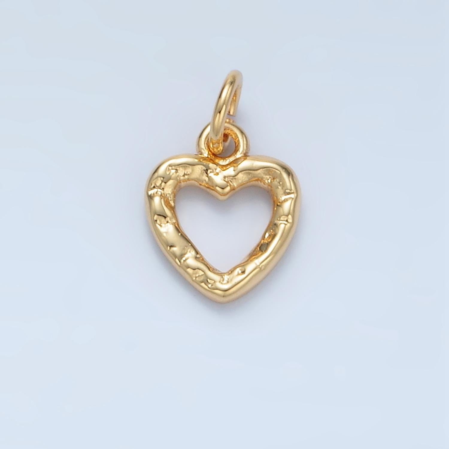 Mini gold hollow heart pendant hammered heart charms rustic findings geometry dangle pendant -jewelry supplies d743