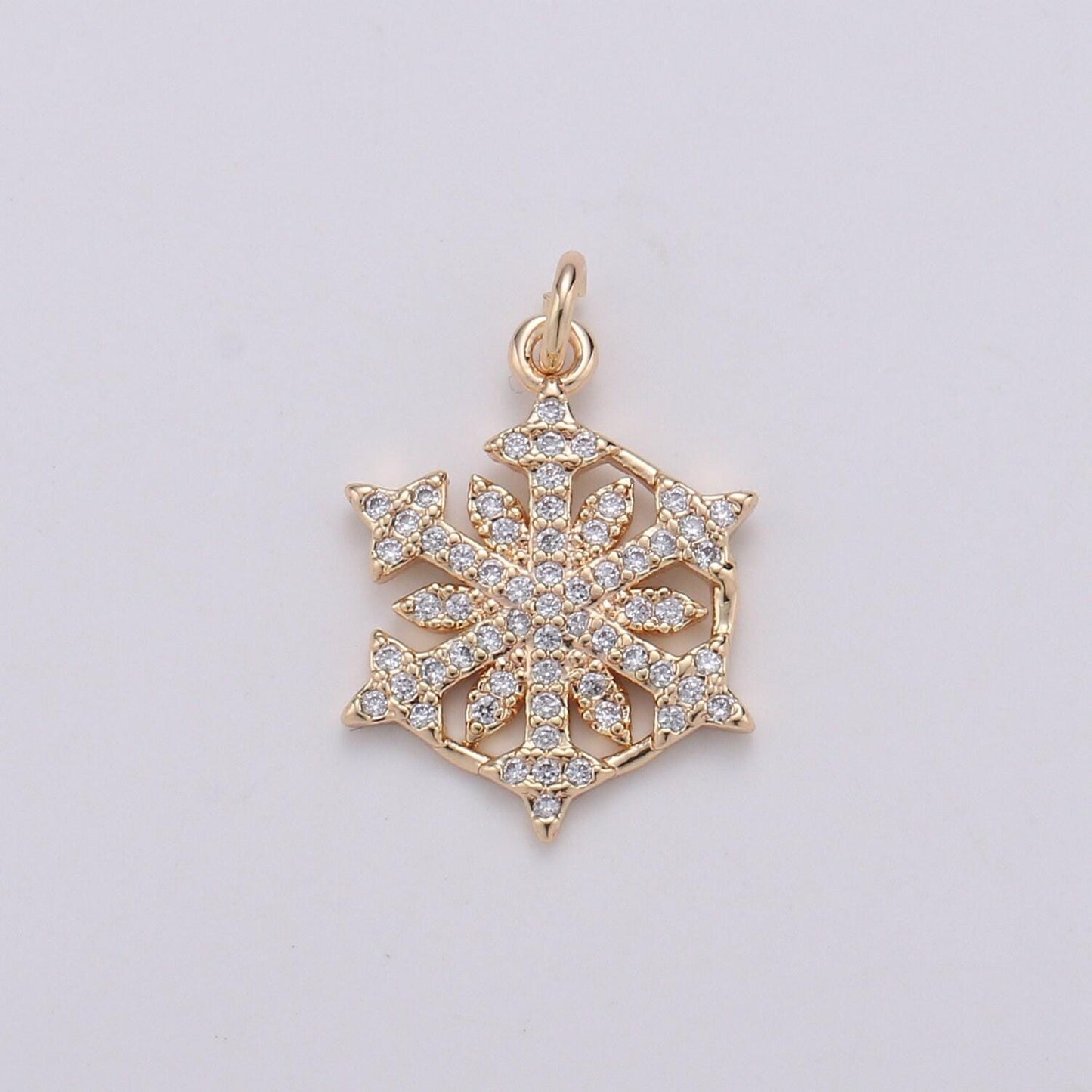 24k gold snow flake charm micro pave snow charm, northstar cubic charms, cz gold clearcharm, dainty minimalist jewelry supply