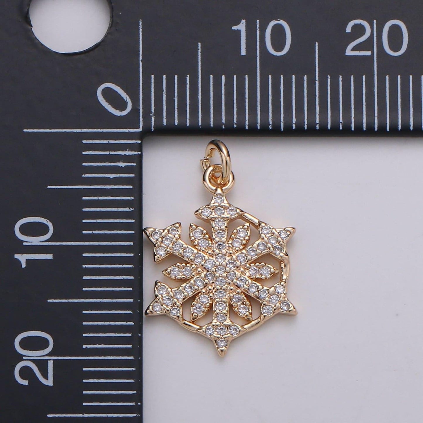 24k gold snow flake charm micro pave snow charm, northstar cubic charms, cz gold clearcharm, dainty minimalist jewelry supply