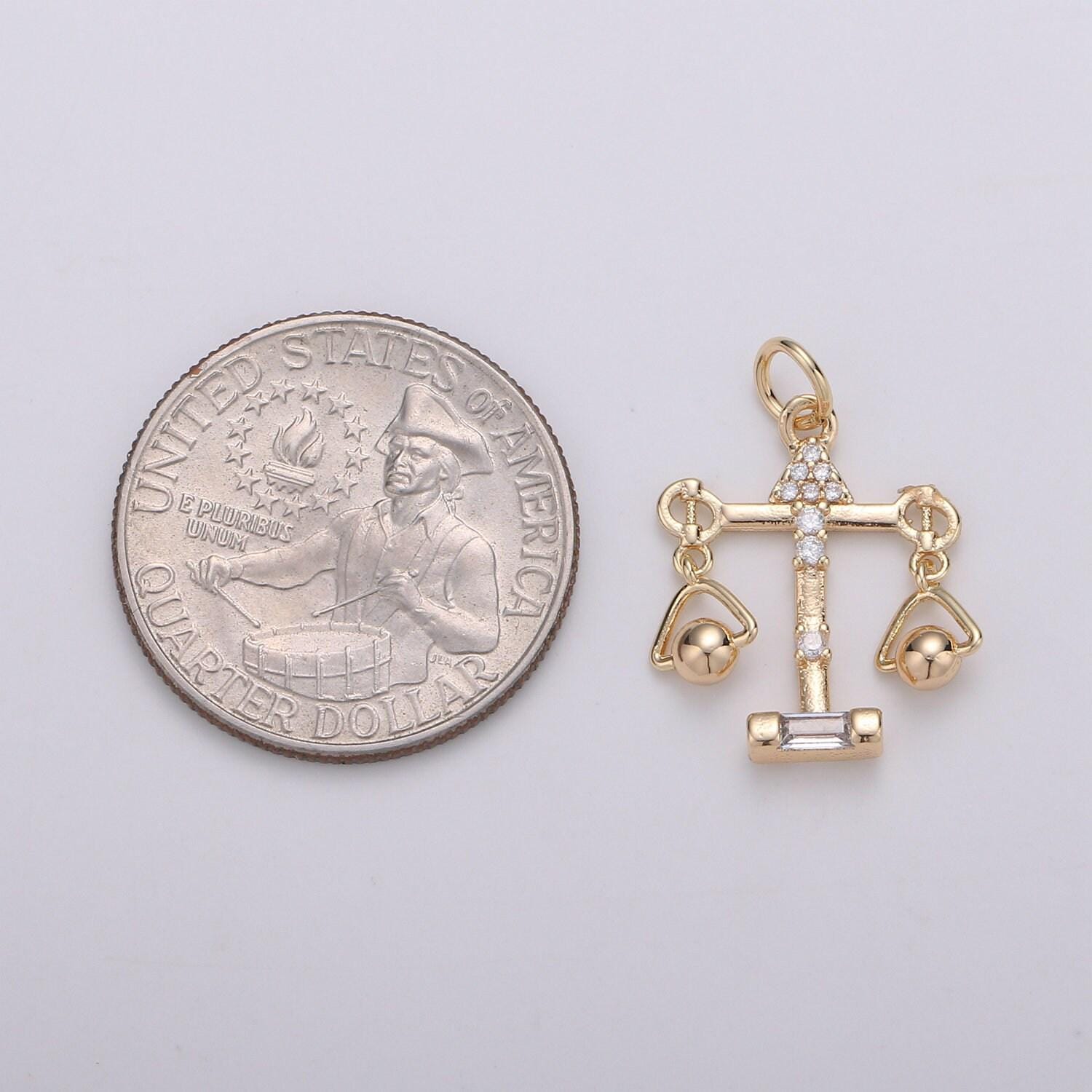 18k gold zodiac sign charm, dainty libra scales sign astrology pendant charm for necklace earring supply