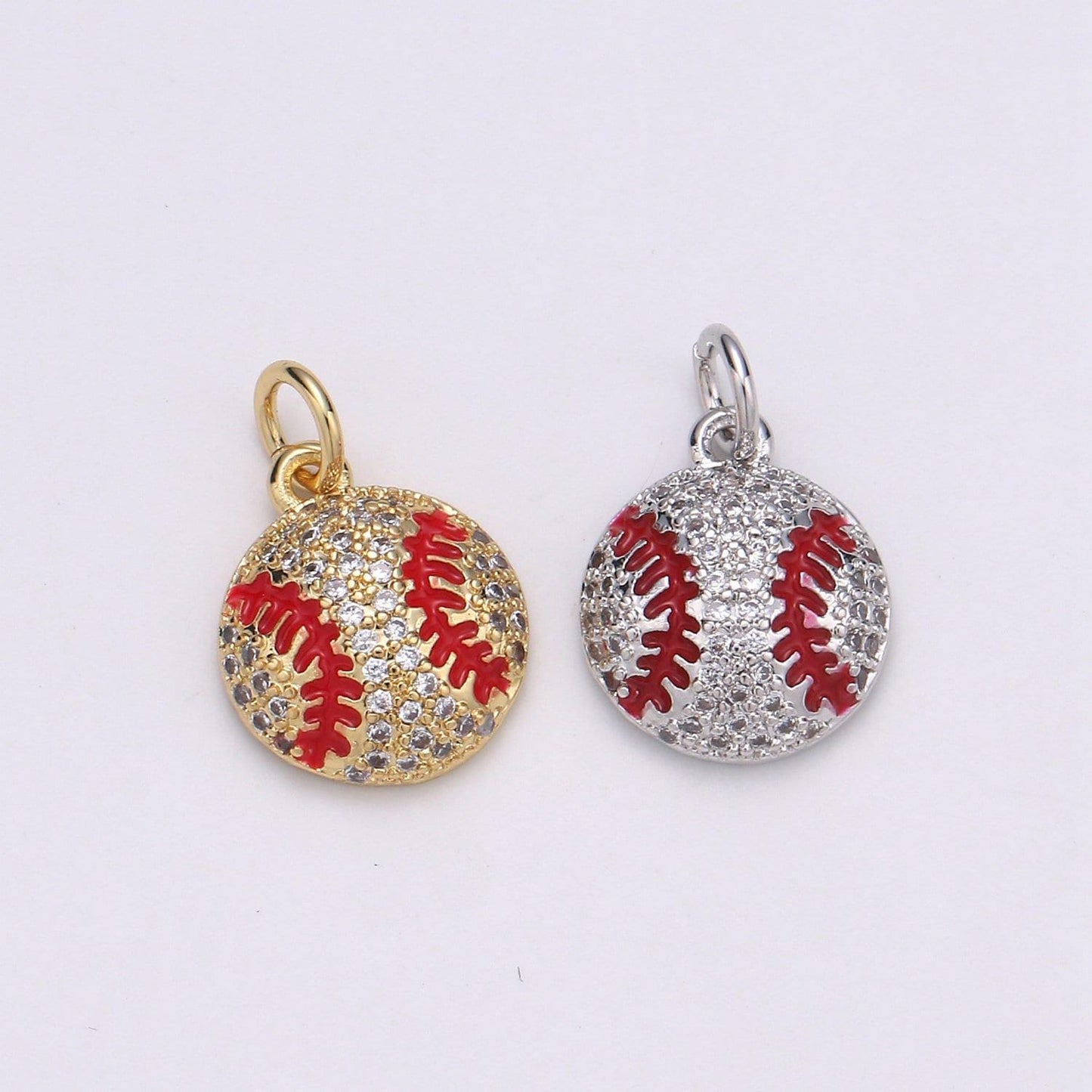 14k gold baseball charm, ball charm, baseball player gift, sports fan dainty small micro pave charm for necklace bracelet | d-725 d-725