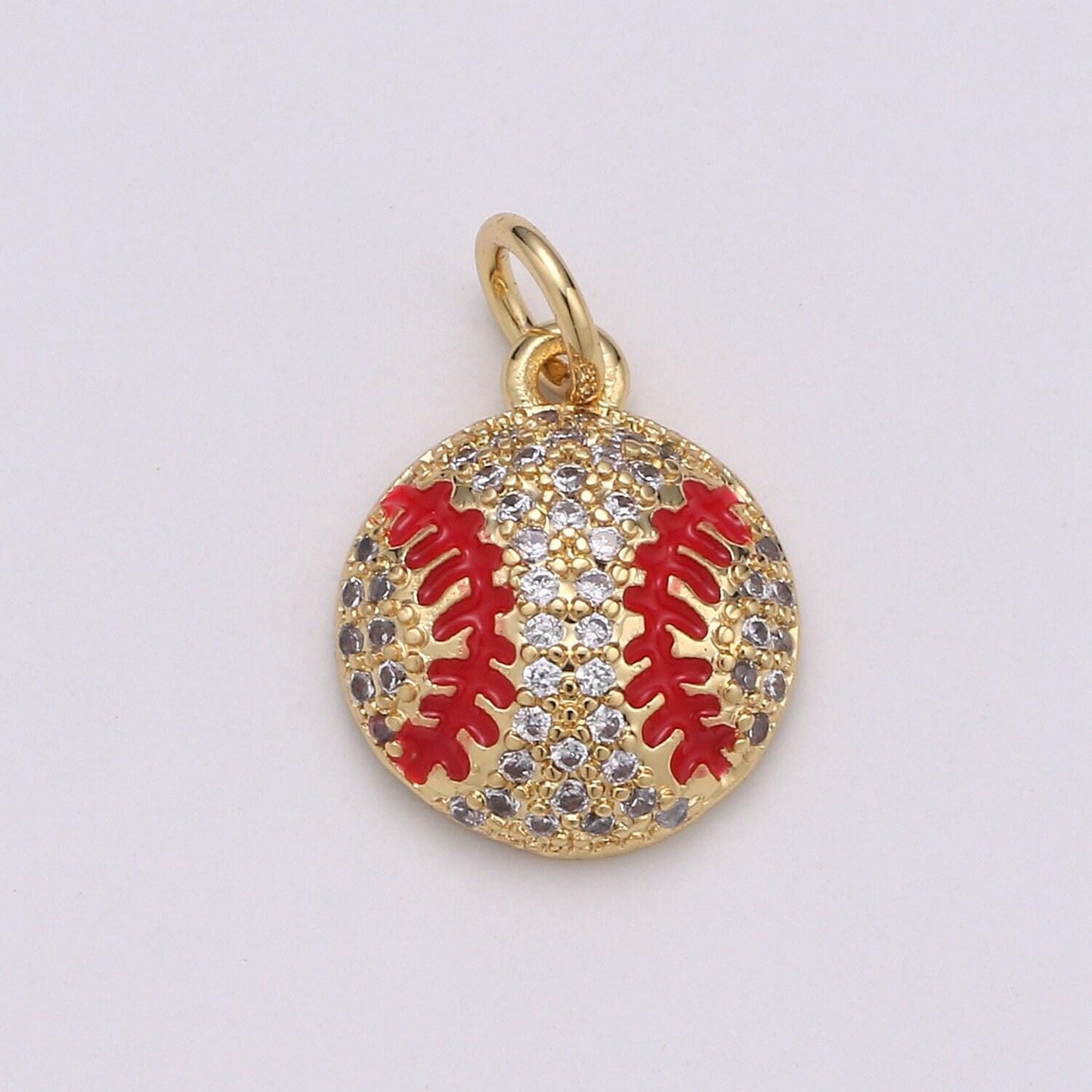 14k gold baseball charm, ball charm, baseball player gift, sports fan dainty small micro pave charm for necklace bracelet | d-725 d-725