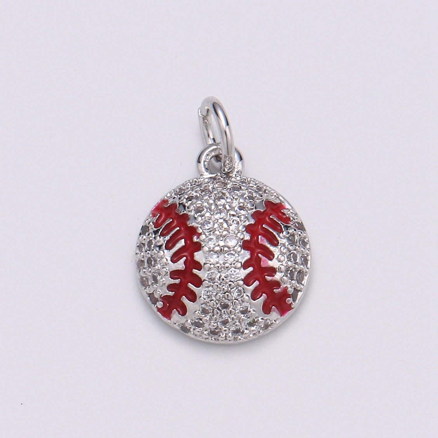 14k gold baseball charm, ball charm, baseball player gift, sports fan dainty small micro pave charm for necklace bracelet | d-725 d-725