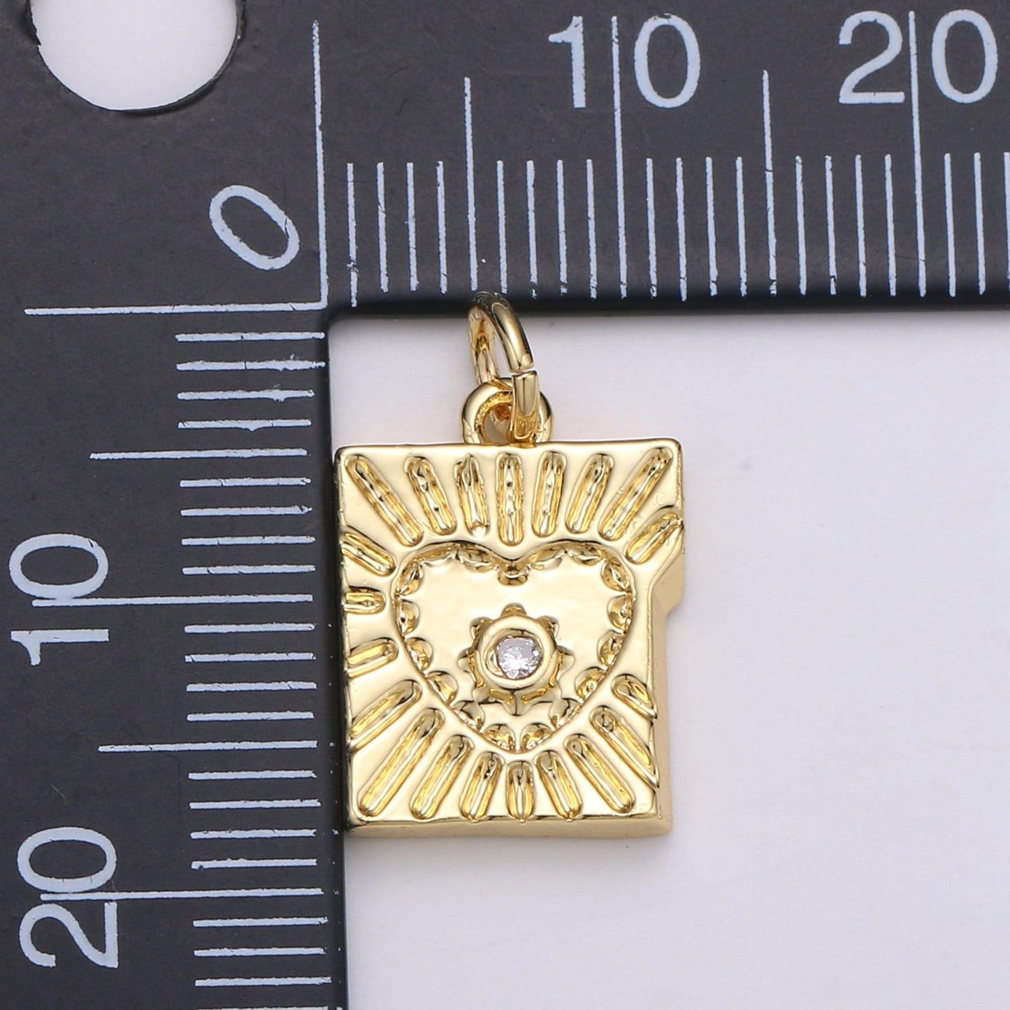14k gold charm mini heart charm tablet heart sun ray pendant for necklace bracelet earring.