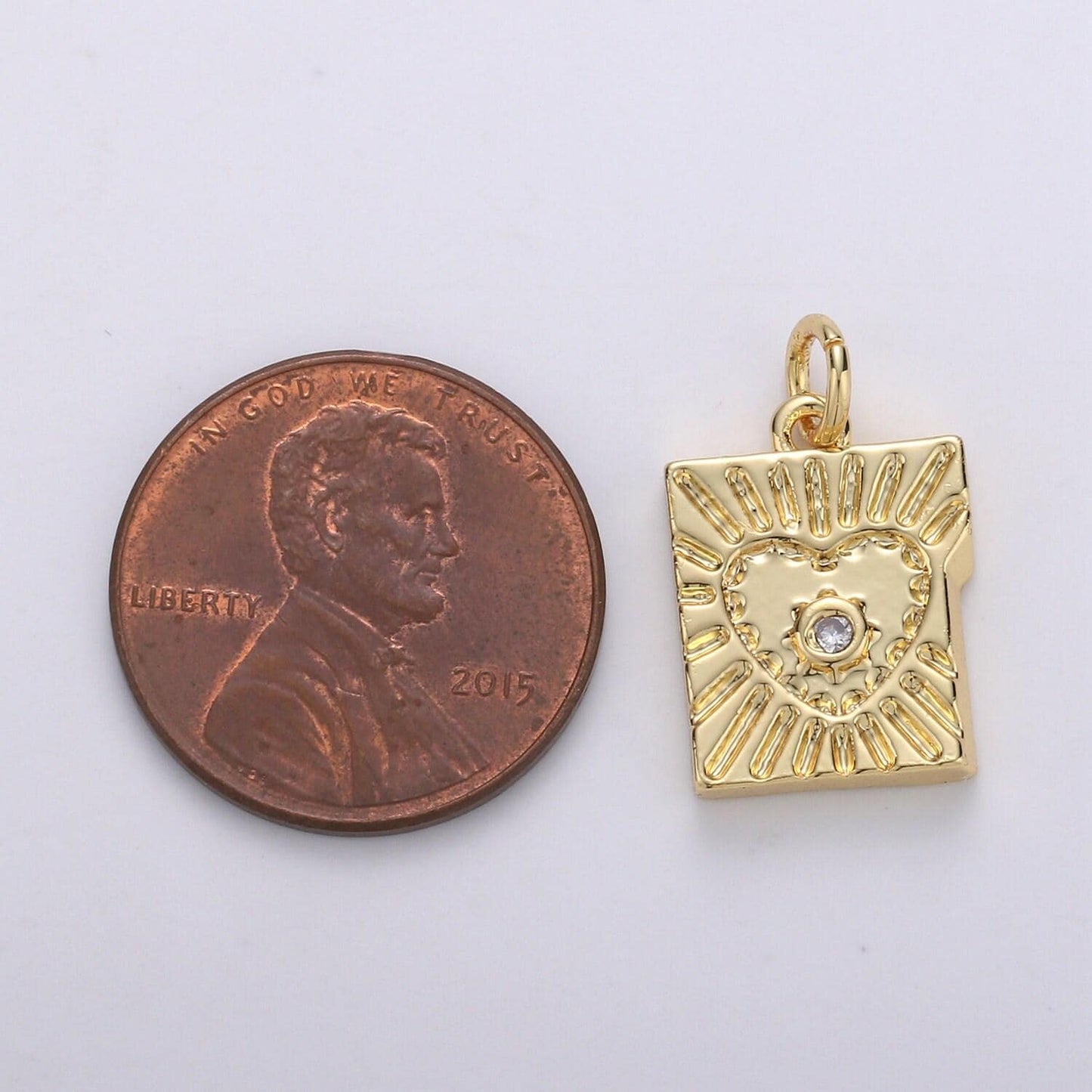14k gold charm mini heart charm tablet heart sun ray pendant for necklace bracelet earring.