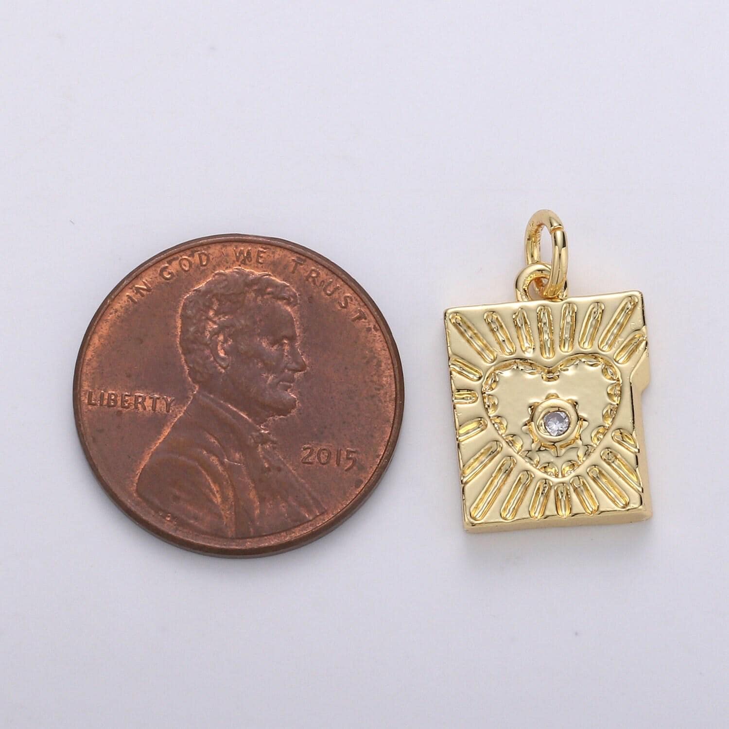 14k gold charm mini heart charm tablet heart sun ray pendant for necklace bracelet earring.