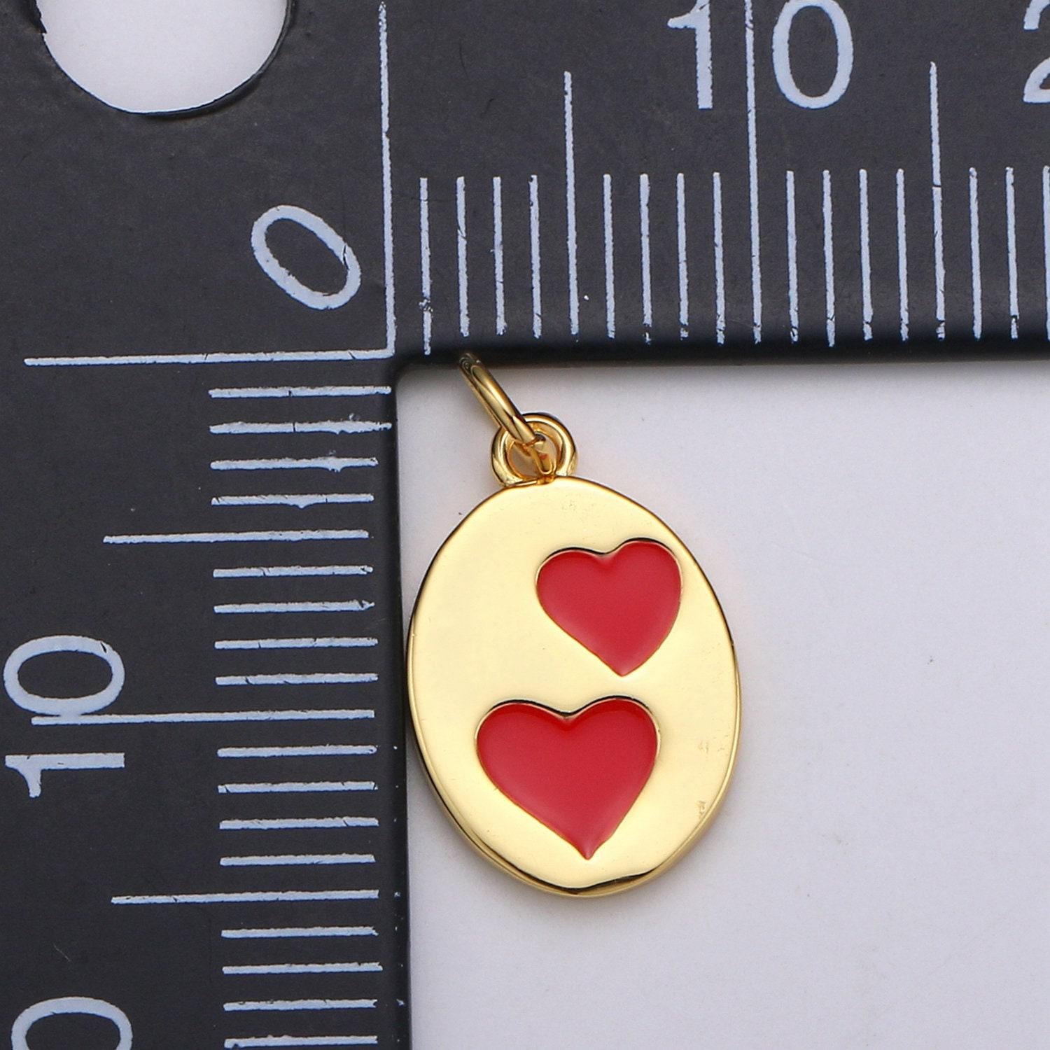 Oval red heart charm - dainty gold double heart add on charm - dainty heart - love inspired gold heart pendant couple jewelry