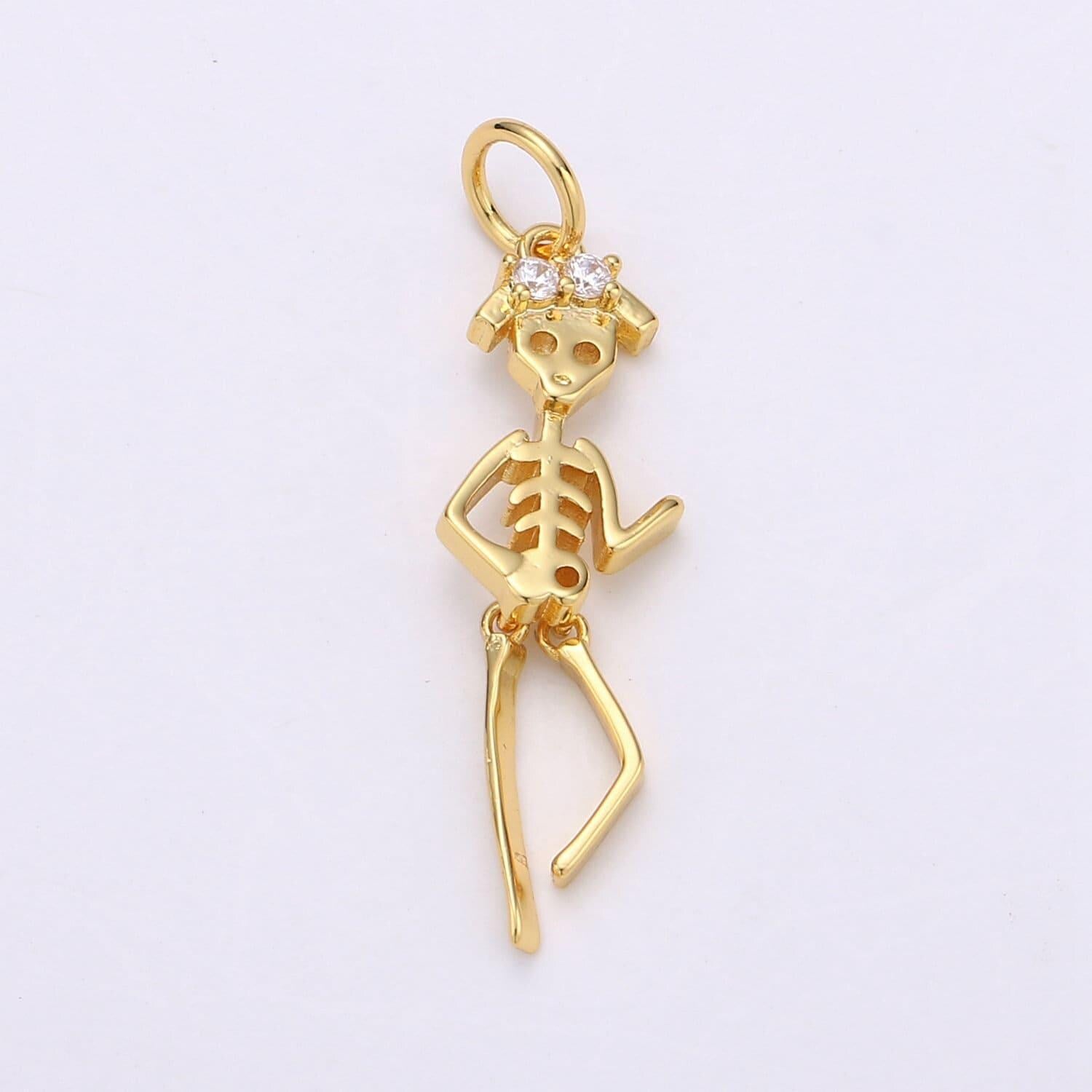 Girl woman day of the dead charm - dia de los muertos pendant miniature skeleton gold skull charm for halloween necklace jewelry supply d691