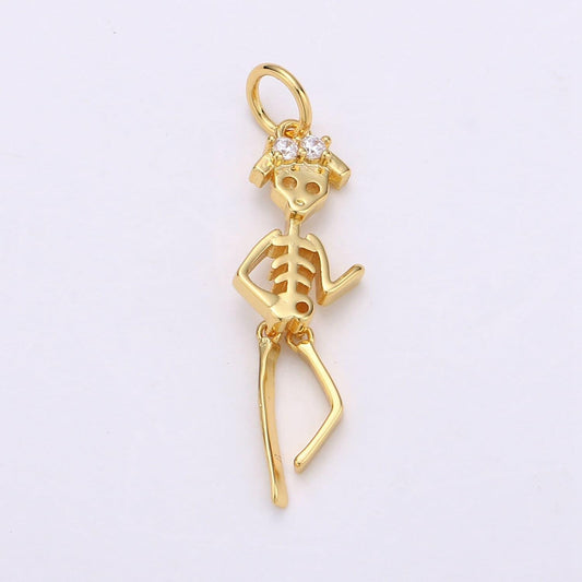 Girl woman day of the dead charm - dia de los muertos pendant miniature skeleton gold skull charm for halloween necklace jewelry supply d691