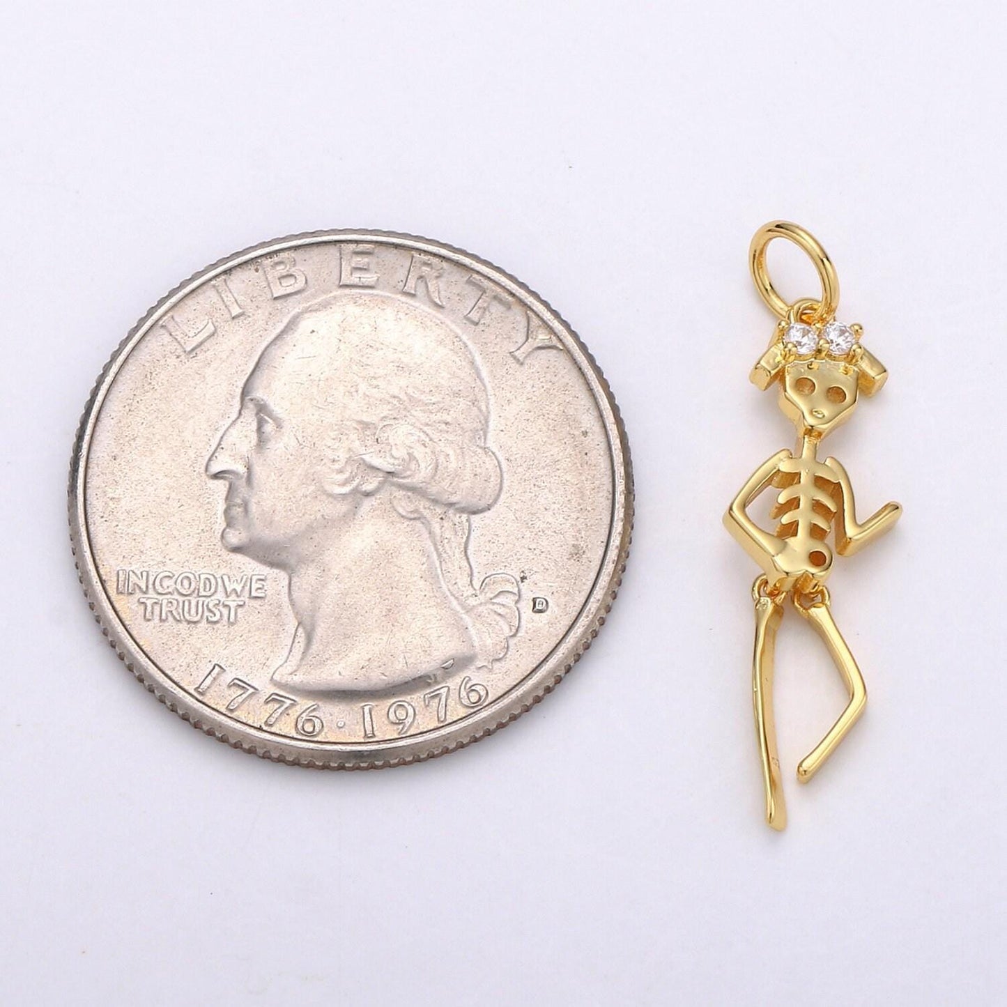 Girl woman day of the dead charm - dia de los muertos pendant miniature skeleton gold skull charm for halloween necklace jewelry supply d691