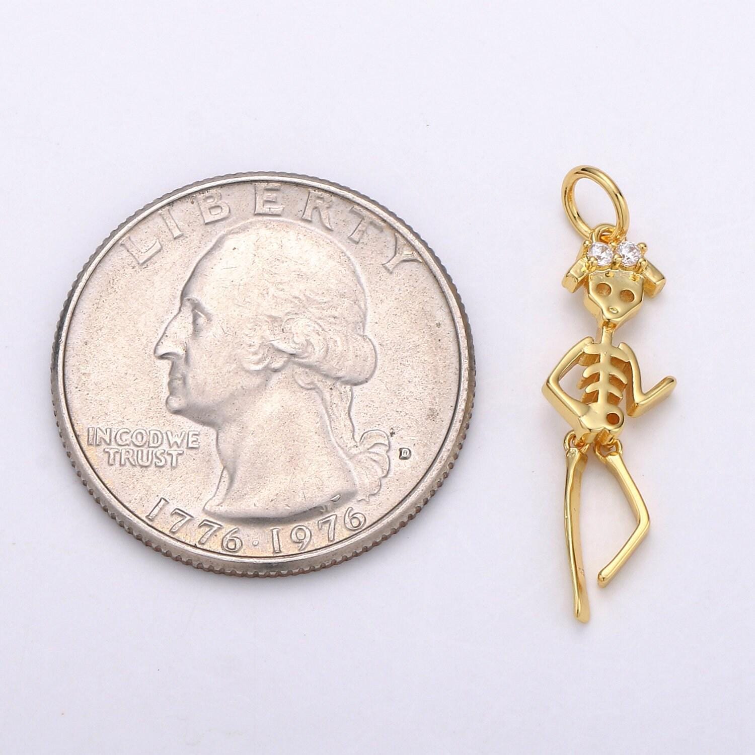 Girl woman day of the dead charm - dia de los muertos pendant miniature skeleton gold skull charm for halloween necklace jewelry supply d691
