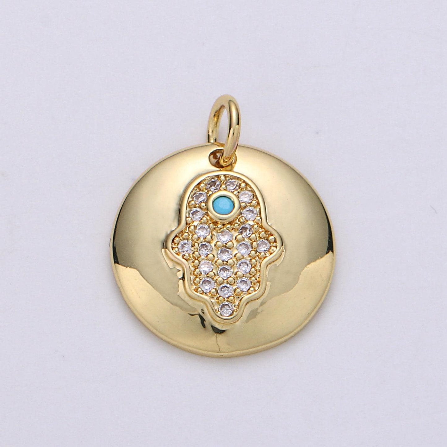 1pc 14k gold micro pave cz hamsa pendant charm, universe protective micro pave cz pendant charm, dainty torquoise jewelry, chgf-1708